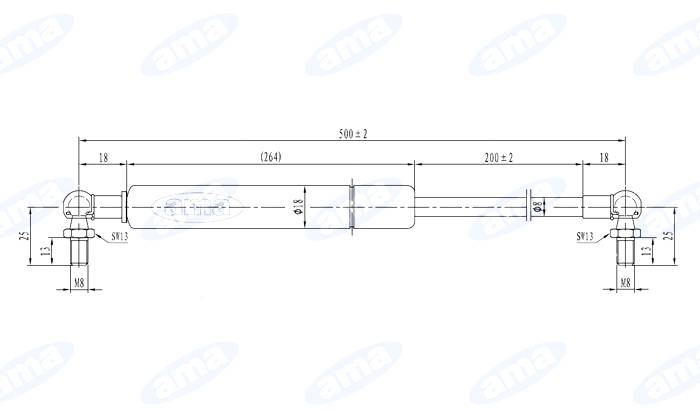 Obrázek k výrobku 0 - Plynová vzpěra 165mm MIN 255mm MAX