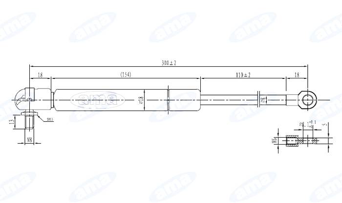 Obrázek k výrobku 0 - Plynová vzpěra 191 mm - 300 mm