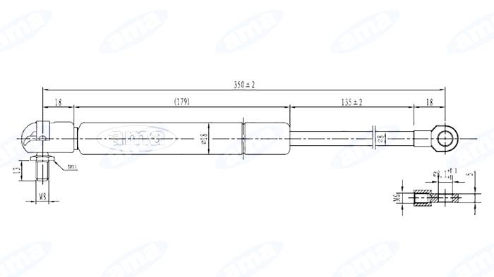 Obrázek k výrobku 0 - Plynová vzpěra 216mm - 350mm, 350N