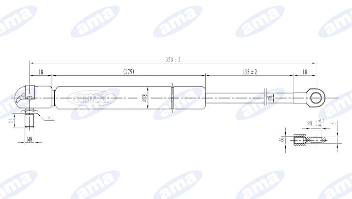 Obrázek k výrobku 72001 - Plynová vzpěra 216mm - 350mm