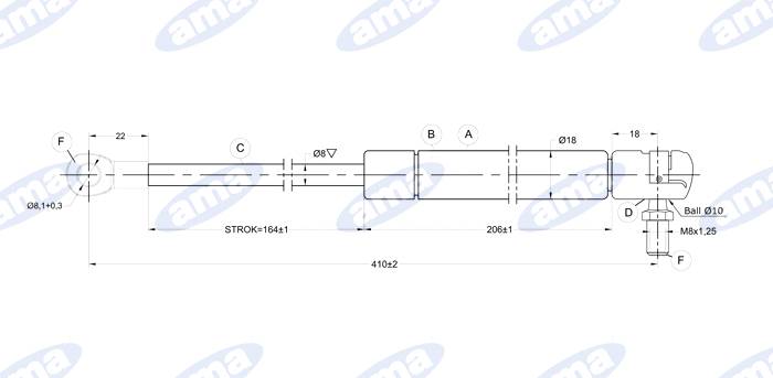 Obrázek k výrobku 0 - Plynová vzpěra 246mm - 410mm, 350N