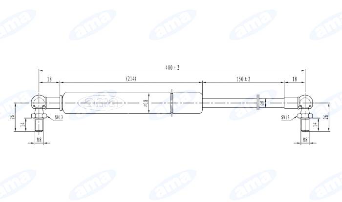 Obrázek k výrobku 0 - Plynová vzpěra 250mm MIN 400mm MAX