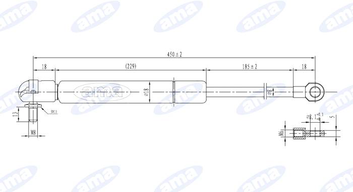Obrázek k výrobku 0 - Plynová vzpěra 266 mm - 450 mm, 350N