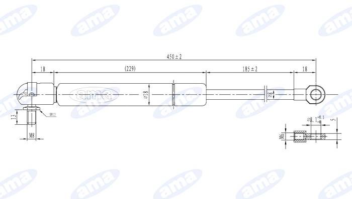 Obrázek k výrobku 0 - Plynová vzpěra 266 mm - 450 mm