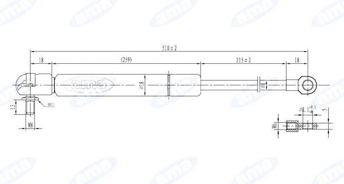 Obrázek k výrobku 0 - Plynová vzpěra 296 mm - 510 mm, 350N