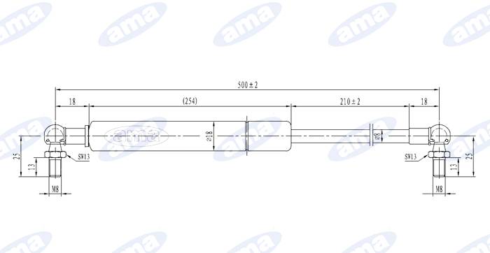 Obrázek k výrobku 0 - Plynová vzpěra 305mm MIN 500mm MAX