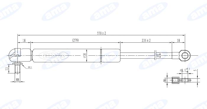Obrázek k výrobku 0 - Plynová vzpěra 316mm - 550mm, 350N