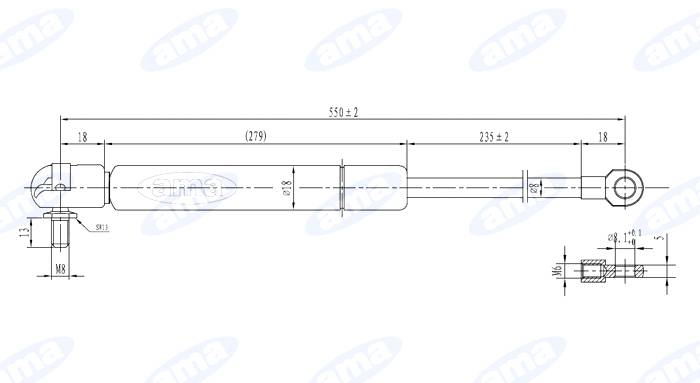 Obrázek k výrobku 0 - Plynová vzpěra 316mm - 550mm