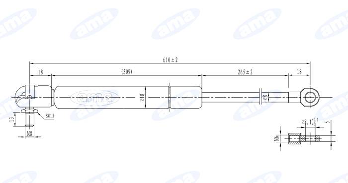 Obrázek k výrobku 0 - Plynová vzpěra 346mm - 610mm, 350N