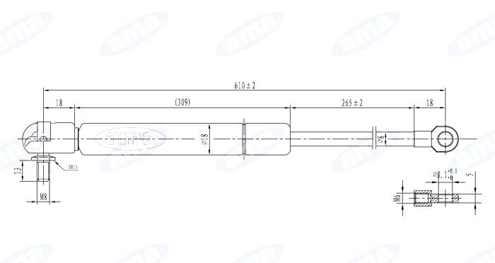 Obrázek k výrobku 0 - Plynová vzpěra 346mm - 610mm, 450N