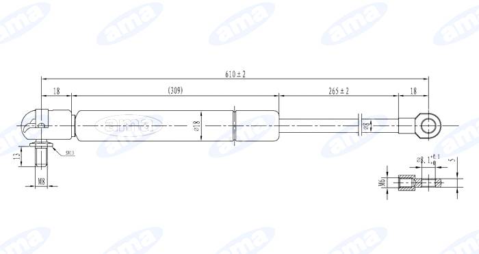 Obrázek k výrobku 73637 - Plynová vzpěra 346mm - 610mm, 700N