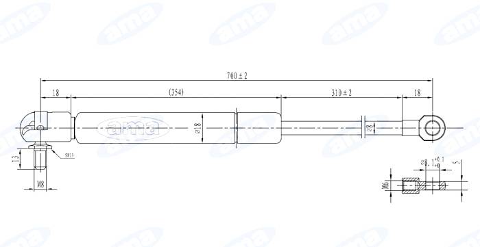 Obrázek k výrobku 0 - Plynová vzpěra 391mm - 700mm, 350N