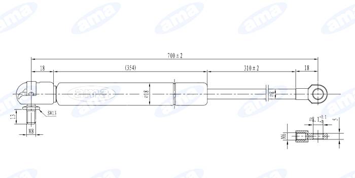 Obrázek k výrobku 0 - Plynová vzpěra 391mm - 700mm, 500N