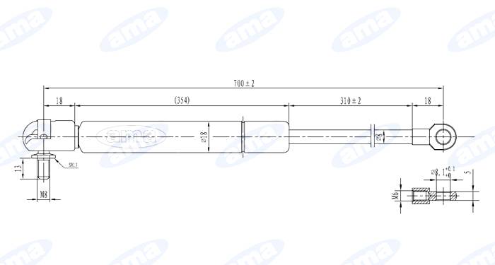 Obrázek k výrobku 0 - Plynová vzpěra 391mm - 700mm, 700N