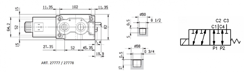 Specifikace - Průmyslový 6 cestný ventil 120l, 3/4", 12V