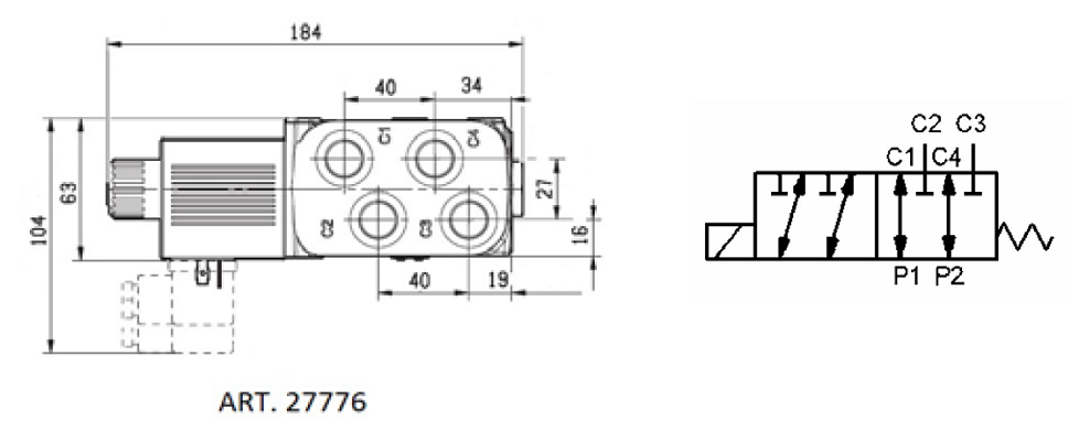 Specifikace - Průmyslový 6 cestný ventil 60l, 3/8", 12V