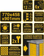 Obrázek k výrobku 67979 - Skříňka dílenská pojízdná s nářadím (177ks) 6 zásuvek