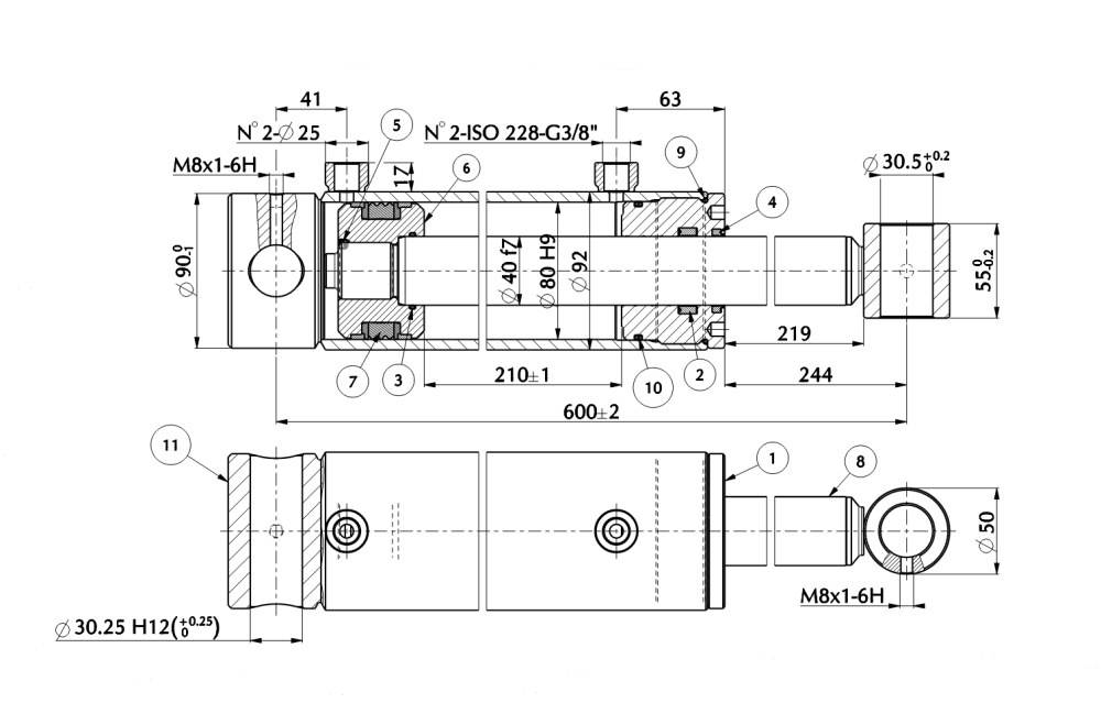 Obrázek k výrobku 0 - Standardní dvoučinný hydraulický válec 80/40/210 - 600 mm