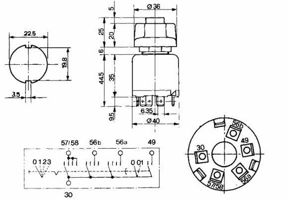 Specifikace - Zapínač/přepínač světel, 4 pozice, klakson