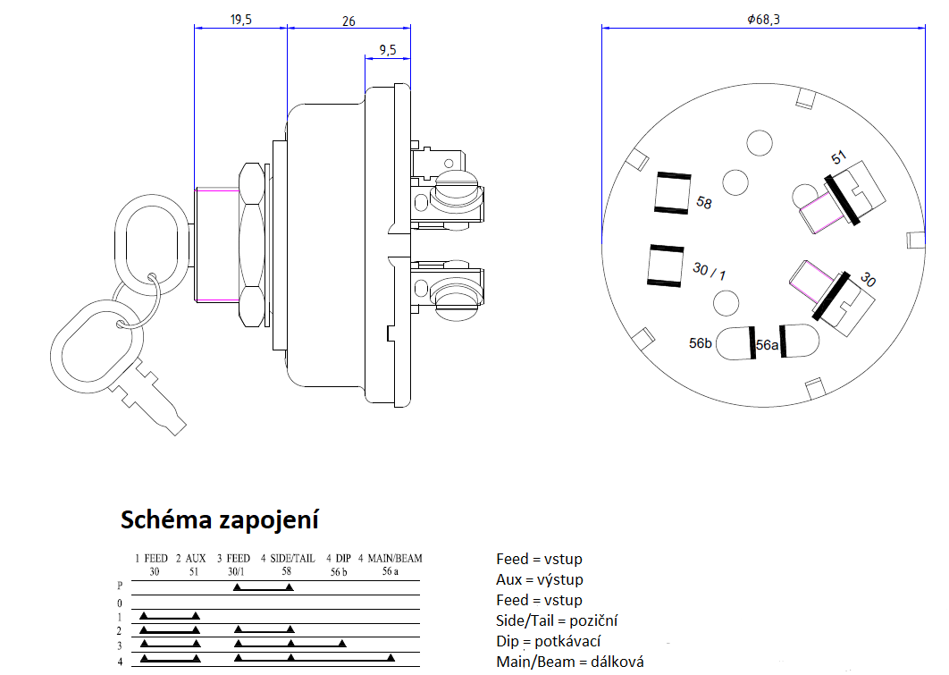 Obrázek k výrobku 33715 - Zapínač/přepínač světel, 6 pozic