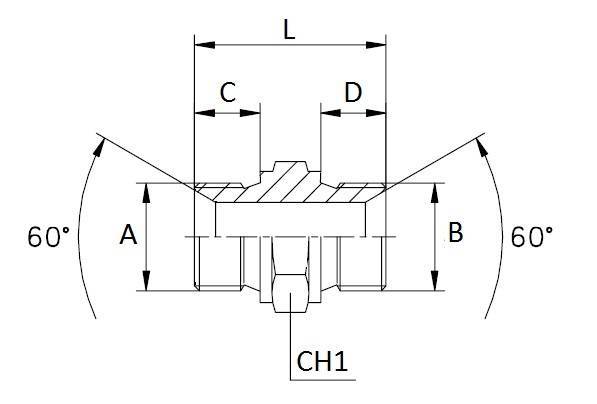 Specifikace - závitový adaptér BSP x BSP 1/2" / 20x1,5 / 40,5 mm